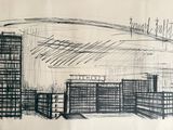 sketches of a drawing of a cityscape with skyscrapers in the background