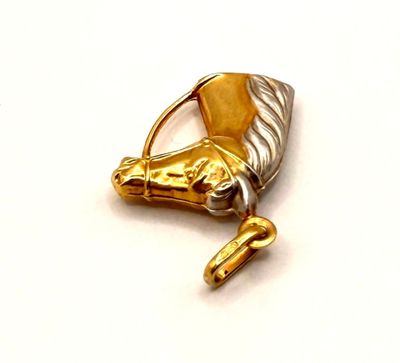 a picture of a horse head on a gold plated brooch