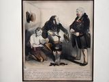 tableau représentant un homme en manteau noir et une femme en robe blanche, ainsi qu'un homme en manteau noir et une femme en robe blanche