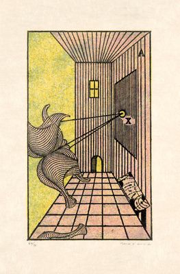 une image représentant le dessin d'un homme dans une cage avec un chat