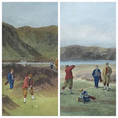 GOLF Paire de grandes gravures encadrées.