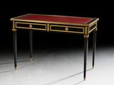 an image of a desk with two drawers and a red top