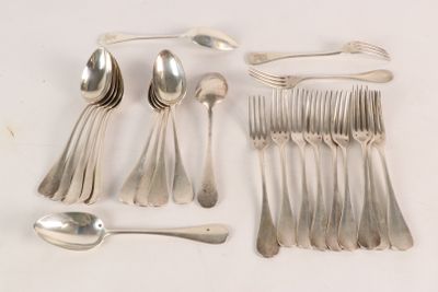 a lot of silver spoons and spoons on the table