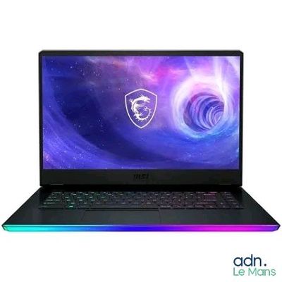 a close up of a laptop on a white background with a logo on the screen