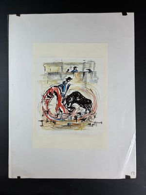 Martine COSTE (1947) - Scène tauromachique - Dessin à l'encr…