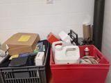 a table with a bunch of boxes on top of it
