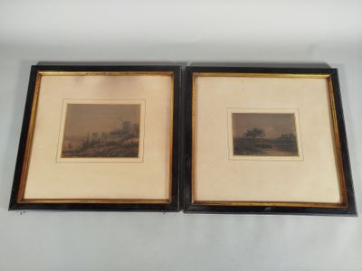 deux reproductions encadrées représentant une ville et un fleuve