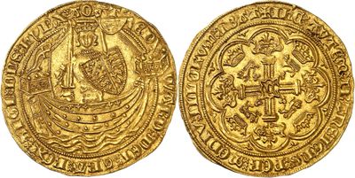 a gold coin with an image of a man and a woman on it