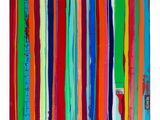 une peinture représentant des rayures colorées sur fond blanc
