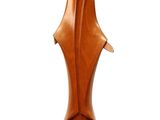 wooden sculpture of a woman ' s torso on a white background
