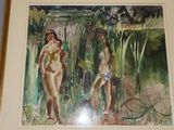 framed watercolor painting of two women standing in a field