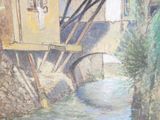 une image d'une peinture représentant un pont sur une rivière