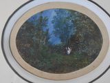 a picture of a painting of two people in the woods