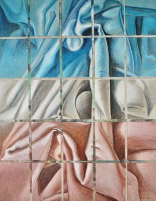 Jacques JOOS (1945-2021), "Patchwork vert, blanc, rose", 199…