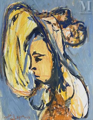 un tableau représentant une femme coiffée d'un grand chapeau
