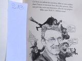 un livre sur lequel est dessiné un homme avec un oiseau posé dessus