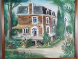 peinture représentant une maison à ossature bois accrochée au mur