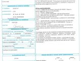 a blue and white document with a barcode on it