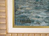 a picture of a painting of a boat in the water