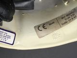 a close up of a helmet with a label on it