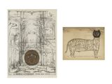 deux dessins d'animaux et une pièce de monnaie sur fond blanc
