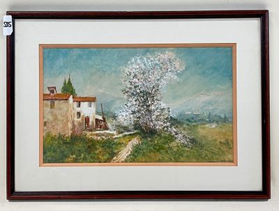 François GILETTA-CAMBIANIS. Vue d'une ferme au printemps.