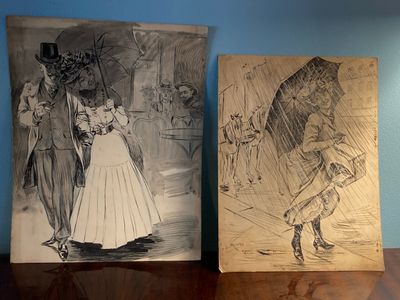 PREVEL (L.): Réunion de deux dessins originaux à la plume, u…