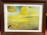 framed picture of a painting of a desert scene with horses and a man