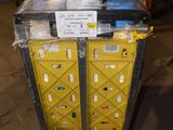 a large yellow box with a package on top of it