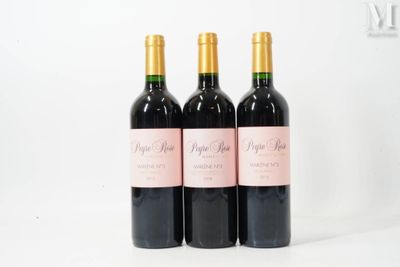 trois bouteilles de vin rouge posées sur une table blanche