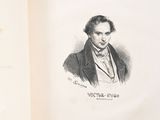 a book with a drawing of a man in a suit