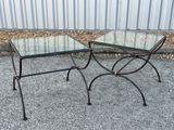 two tables that have glass tops on them