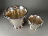 pair of silverplated cups with beaded rims