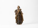 une statue en bois représentant un homme tenant un enfant dans ses bras