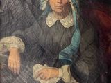 painting of an old woman sitting in a chair with her hand on her lap