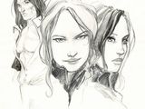 pencil drawing of a group of women standing next to each other