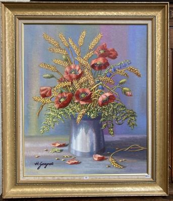 une peinture de fleurs dans un vase sur une table