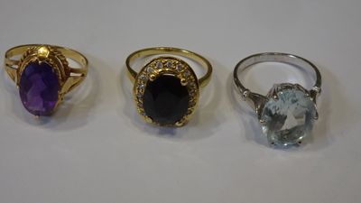 three rings with amethorate, amethorate and amethorate
