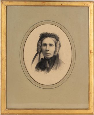 Grande photo retouchée signée Gueyeon 1879, encadrée.