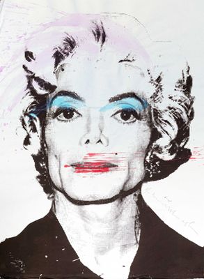 a painting of a woman with blue eyes and a pink lip