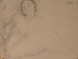 a drawing of a nude woman sitting on a bed