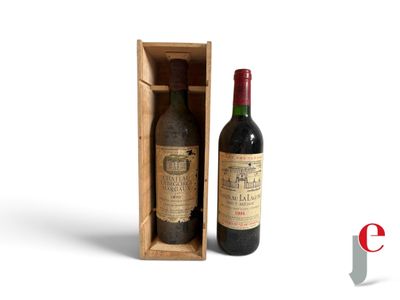 a bottle of wine in a wooden box next to a bottle of wine