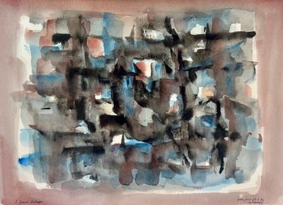 abstract watercolor painting of a group of horses in a field