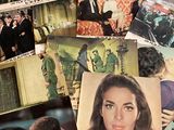 many pictures of a woman and a man on a bed