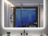 a bathroom with a sink and a large mirror above it