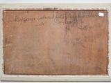 an old painting with writing on it in a white frame