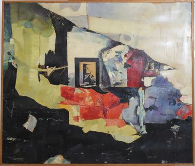 an image of a painting of a man sitting on a couch