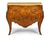 an antique chest of drawers with a marble top on a white background