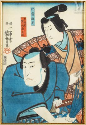 une image représentant un tableau où figurent deux femmes vêtues de robes bleues