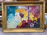 une photo d'un tableau représentant une femme avec des fleurs dans les cheveux